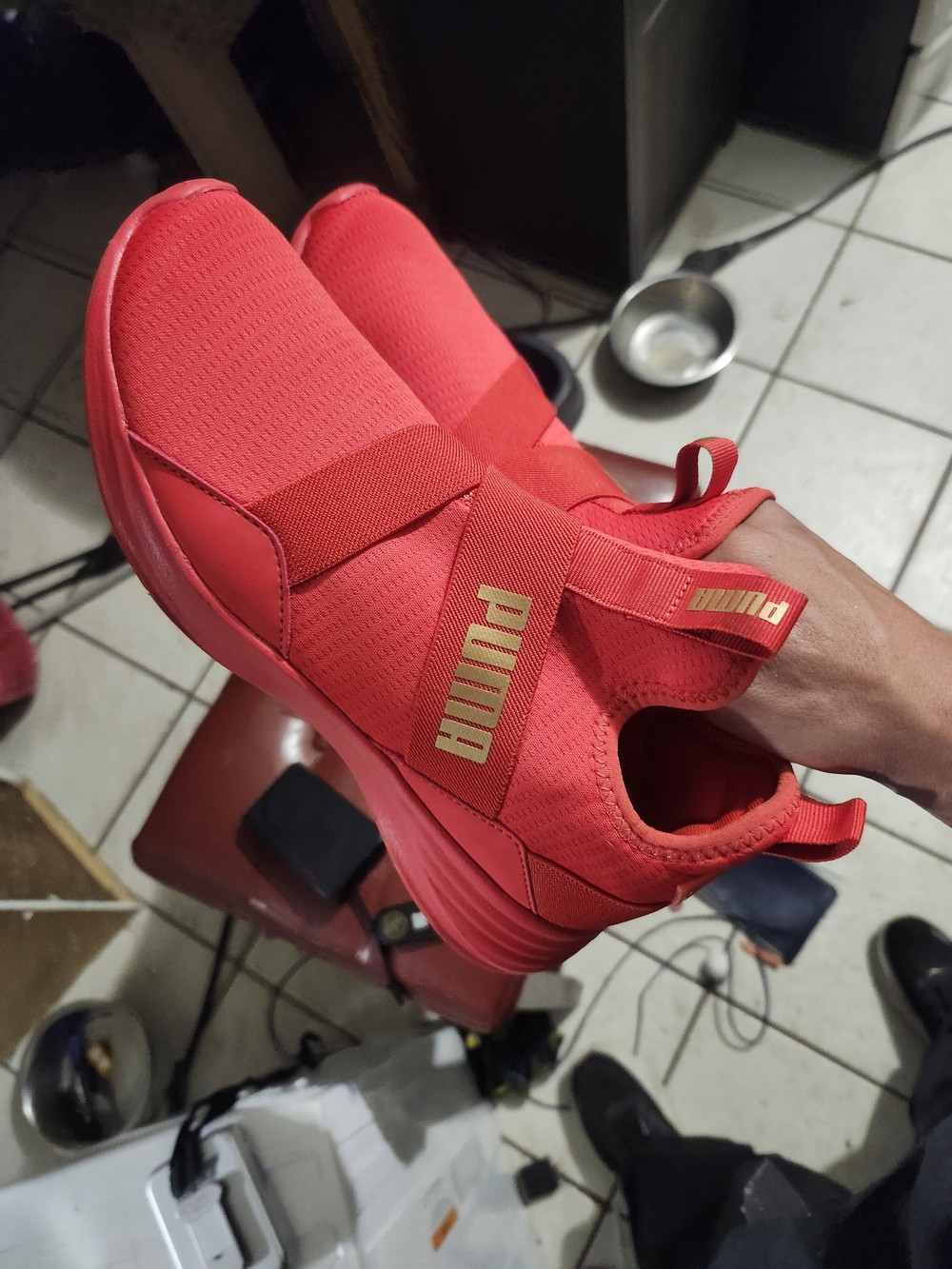 PUMA Women’s Red Slip-On Athletic Sneakers with Gold Logo